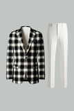 Black White Grid 2 Piece Notched Lapel Single Breasted Men's Prom Suits