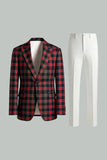 Black White Grid 2 Piece Notched Lapel Single Breasted Men's Prom Suits