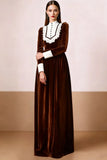 Black and White Velvet A-Line High Neck Long Formal Dress