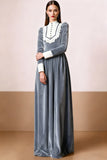 Black and White Velvet A-Line High Neck Long Formal Dress