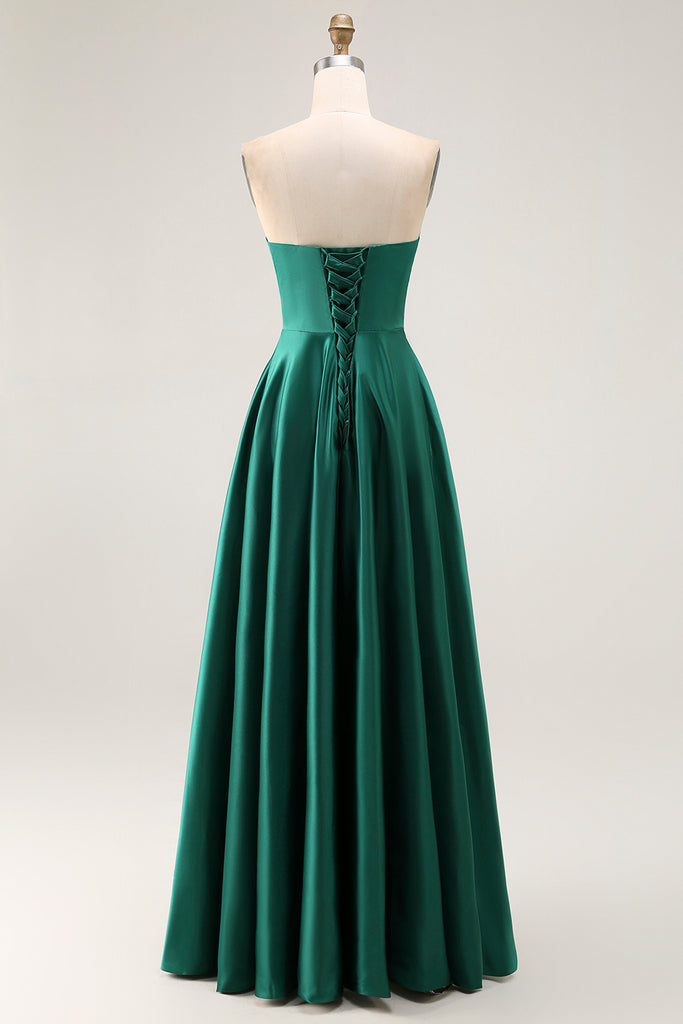 ZAPAKA Women Dark Green A Line Wedding Guest Dress Satin Cut-Out Long