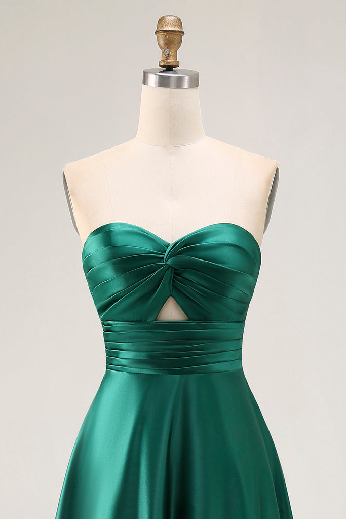 ZAPAKA Women Dark Green A Line Wedding Guest Dress Satin Cut-Out Long
