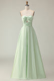 Strapless A Line Dark Green Satin Cut-Out Wedding Guest Dress