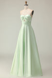 Strapless A Line Dark Green Satin Cut-Out Wedding Guest Dress