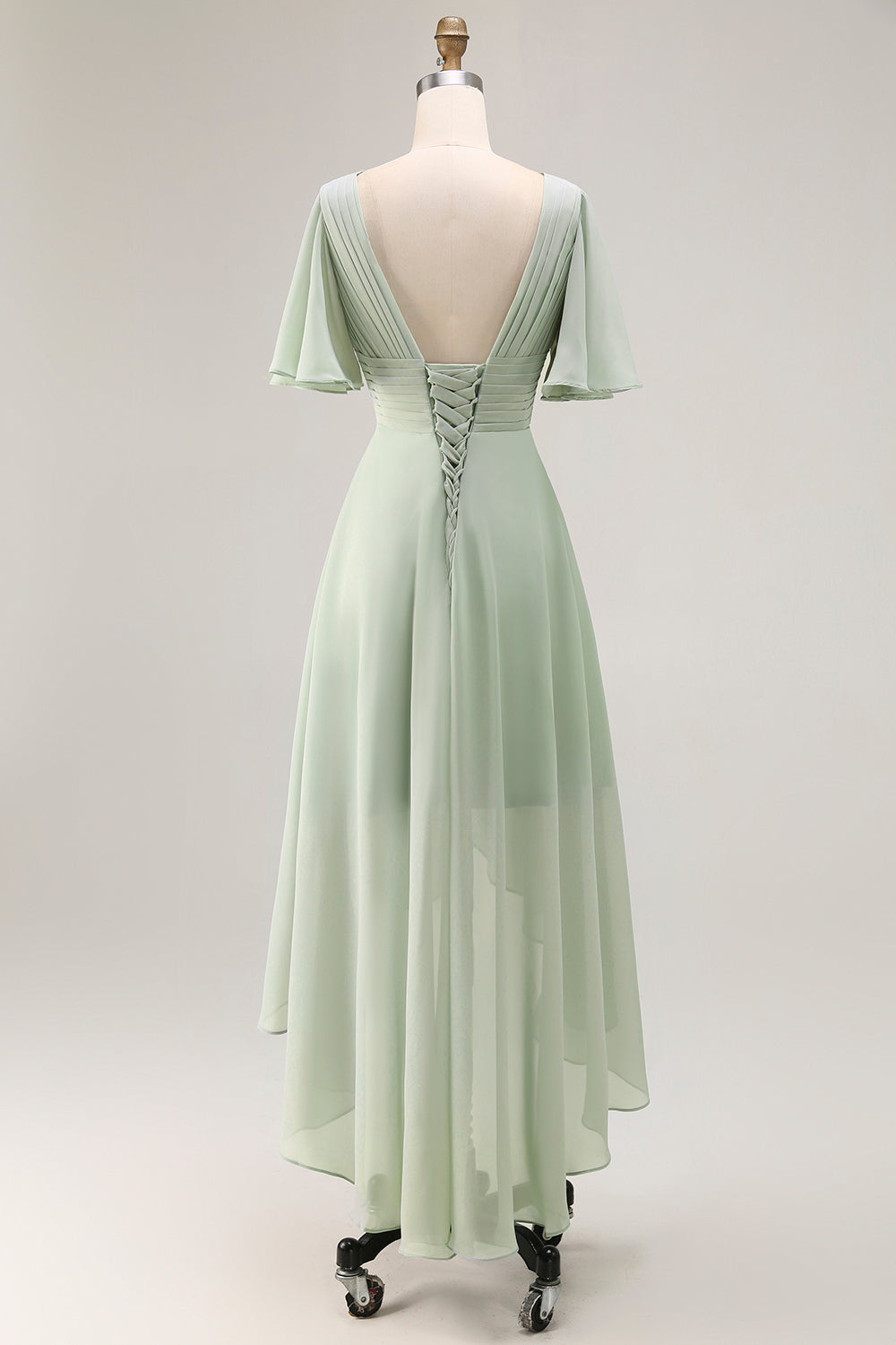ZAPAKA Women Sage Green A Line Bridesmaid Dress with Short Sleeves Pleated High Low Wedding Guest Dress with Lace Up Back, Sage Green / US16 ZAPAKA Women Sage Green A Line Bridesmaid Dress with Short Sleeves Pleated High Low Wedding Guest Dress with Lace Up Back, Sage Green / US16