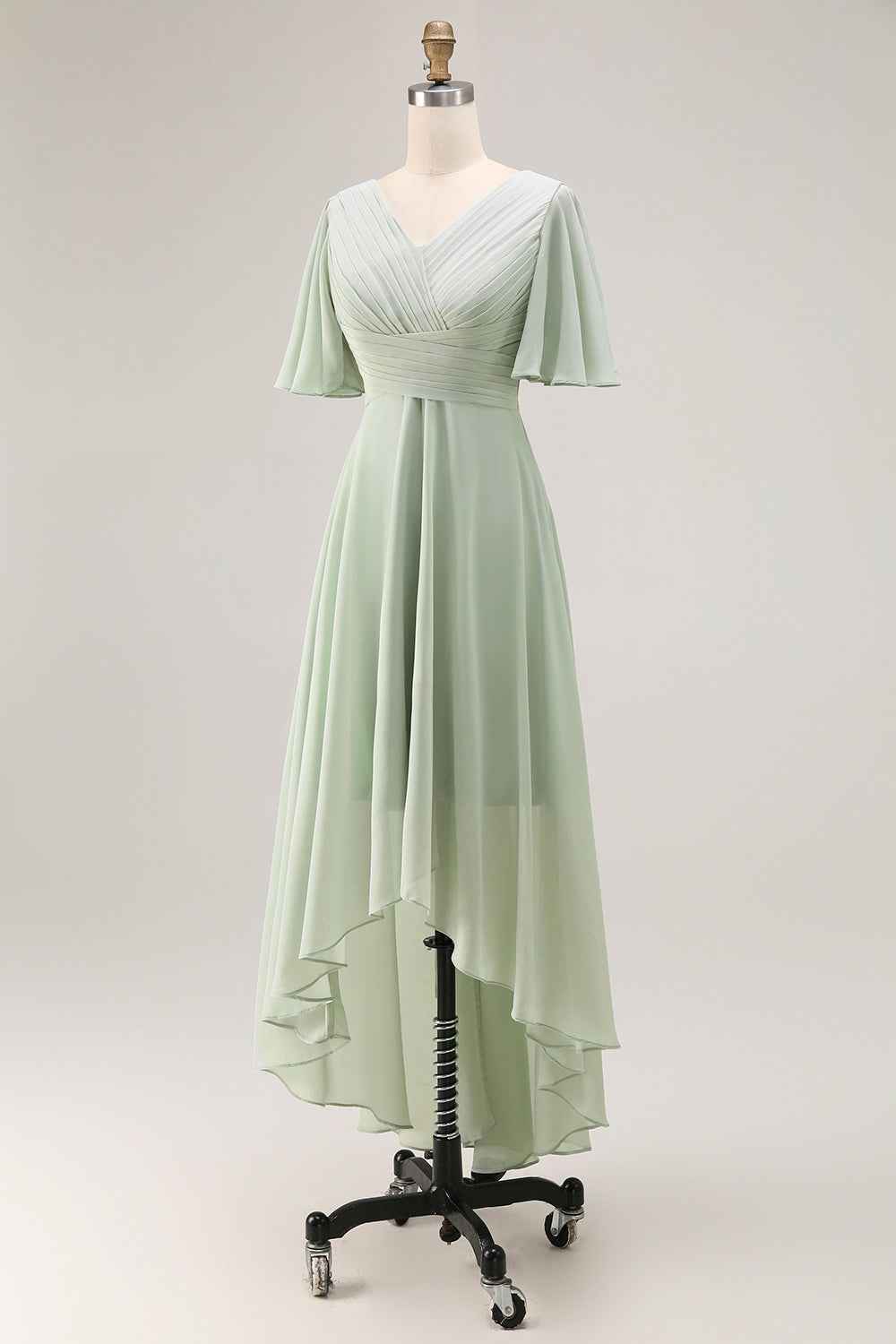 ZAPAKA Women Sage Green A Line Bridesmaid Dress with Short Sleeves Pleated High Low Wedding Guest Dress with Lace Up Back, Sage Green / US16 ZAPAKA Women Sage Green A Line Bridesmaid Dress with Short Sleeves Pleated High Low Wedding Guest Dress with Lace Up Back, Sage Green / US16