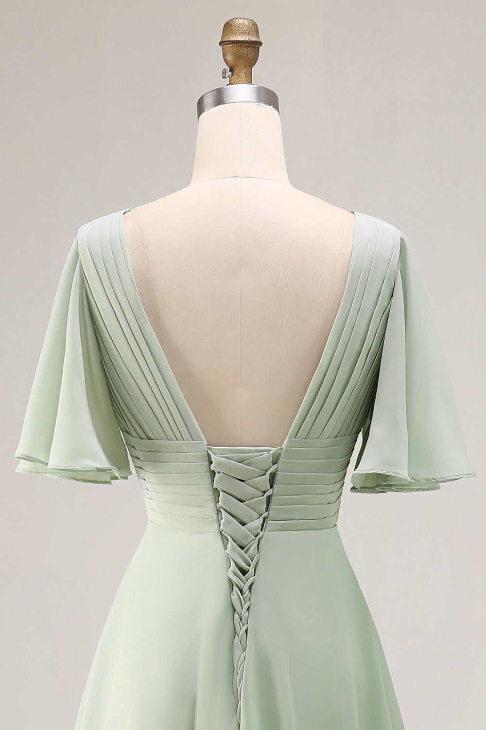 ZAPAKA Women Sage Green A Line Bridesmaid Dress with Short Sleeves Pleated High Low Wedding Guest Dress with Lace Up Back, Sage Green / US16 ZAPAKA Women Sage Green A Line Bridesmaid Dress with Short Sleeves Pleated High Low Wedding Guest Dress with Lace Up Back, Sage Green / US16