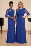 Royal Blue Mermaid Appliqued Ruched Choir Dress with Half Sleeves