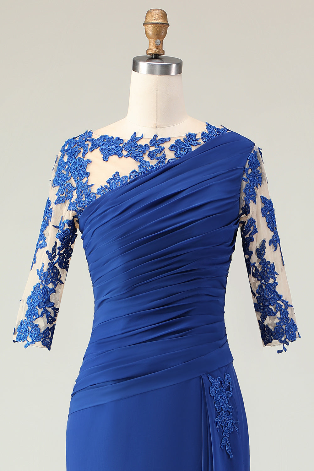 Zapaka Women Royal Blue Long Choir Dress Ruched Mermaid Appliqued