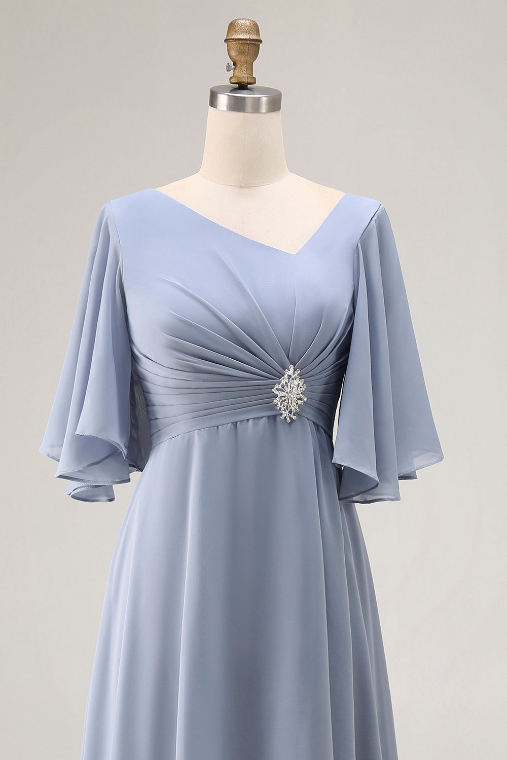 Zapaka Women Dusty Blue Mother Of The Bride Dress A Line Asymmetrical Neck Wedding Guest Dress with Lace Up Back, Dusty Blue / US4 Zapaka Women Dusty Blue Mother Of The Bride Dress A Line Asymmetrical Neck Wedding Guest Dress with Lace Up Back, Dusty Blue / US4