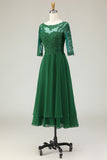 Green A Line Appliqued Midi Mother of the Bride Dress with Sleeves