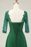 Green A Line Appliqued Midi Mother of the Bride Dress with Sleeves