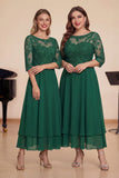 Green A Line Lace Up Back Chiffon Choir Dress with Appliques