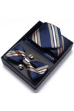 Classic Men's Formal Navy Gold Stripe Tie and Bowtie Set