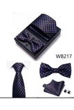Classic Men's Formal Navy Gold Stripe Tie and Bowtie Set