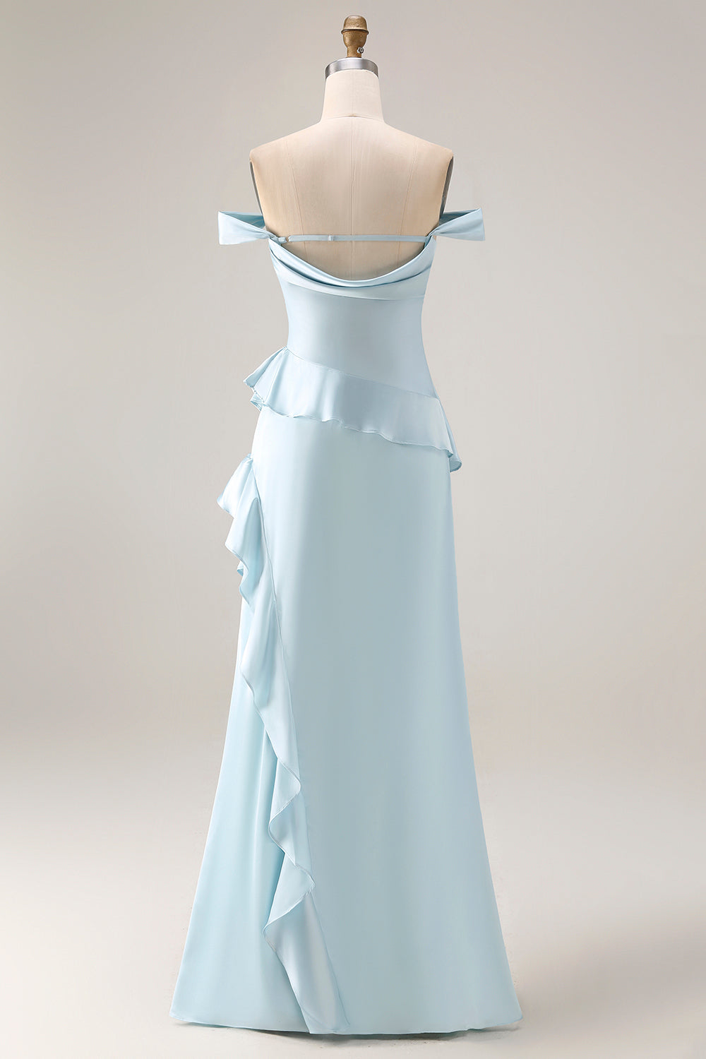 ZAPAKA Women Light Blue Bridesmaid Dress with Slit Mermaid Off The Shoulder Satin Long Wedding Guest Dress with Ruffles, Satin color / US10 ZAPAKA Women Light Blue Bridesmaid Dress with Slit Mermaid Off The Shoulder Satin Long Wedding Guest Dress with Ruffles, Satin color / US10