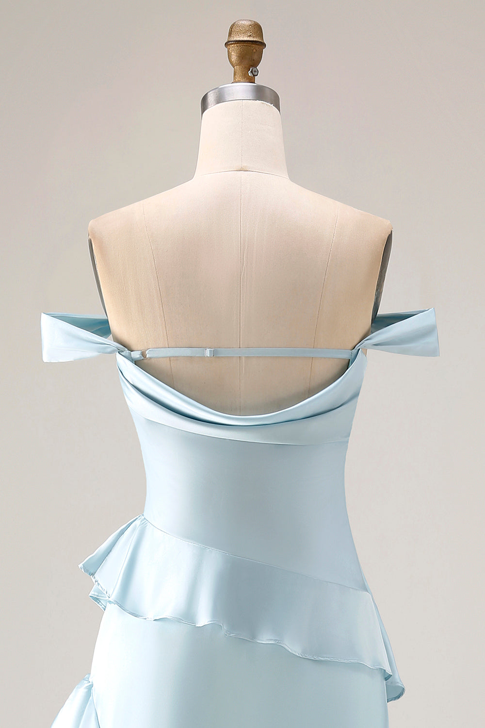 sea glass bridesmaid dresses ZAPAKA Women Light Blue Bridesmaid Dress with Slit Mermaid Off The Shoulder Satin Long Wedding Guest Dress with Ruffles, Satin color / US10