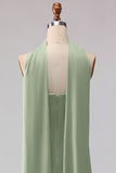 Strapless Dusty Sage Mermaid Satin Long Bridesmaid Dress with a Neck Scarf