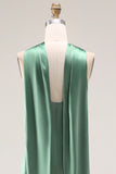 Halter Green Mermaid Long Satin Bridesmaid Dress with Slit