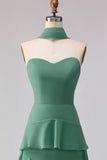 Green A-Line Ruffled Sweetheart Long Bridesmaid Dress with a Neck Scarf