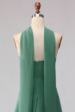 Green A-Line Ruffled Sweetheart Long Bridesmaid Dress with a Neck Scarf