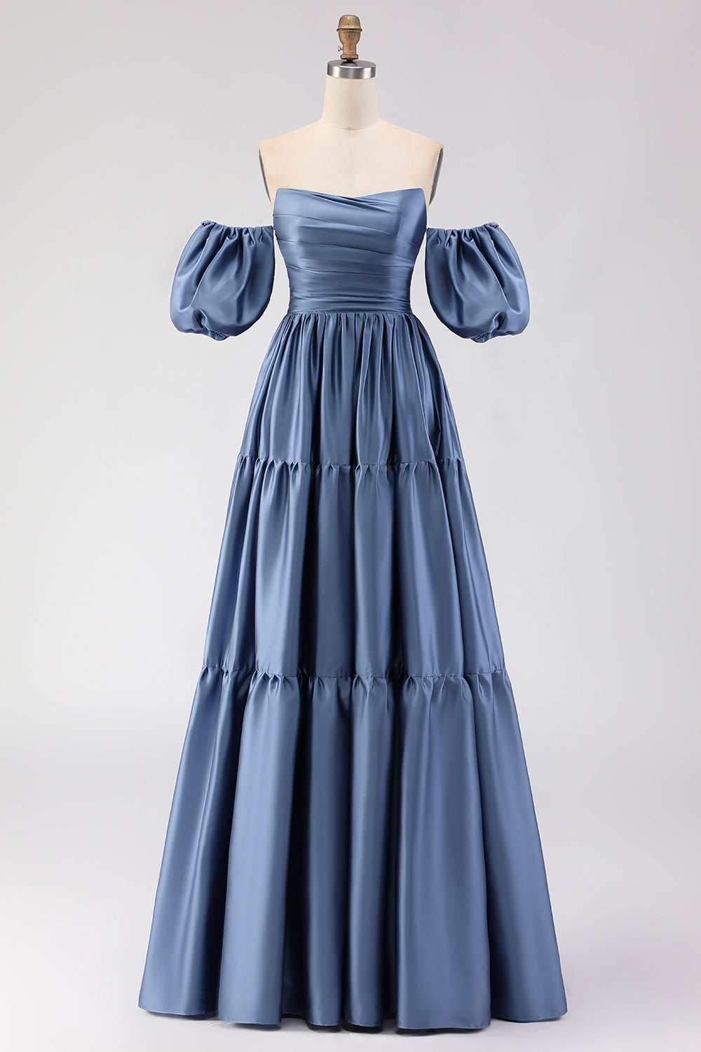 ZAPAKA Women Convertible Long Prom Dress with Removable Sleeves Steel Blue Off The Shoulder Satin A-Line Wedding Guest Dress, Steel Blue / US24W ZAPAKA Women Convertible Long Prom Dress with Removable Sleeves Steel Blue Off The Shoulder Satin A-Line Wedding Guest Dress, Steel Blue / US24W