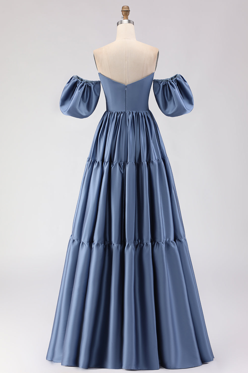 ZAPAKA Women Convertible Long Prom Dress with Removable Sleeves Steel Blue Off The Shoulder Satin A-Line Wedding Guest Dress, Steel Blue / US24W ZAPAKA Women Convertible Long Prom Dress with Removable Sleeves Steel Blue Off The Shoulder Satin A-Line Wedding Guest Dress, Steel Blue / US24W