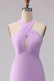 Halter A Line Lilac Cut Out Chiffon Long Bridesmaid Dress