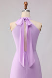 Halter A Line Lilac Cut Out Chiffon Long Bridesmaid Dress