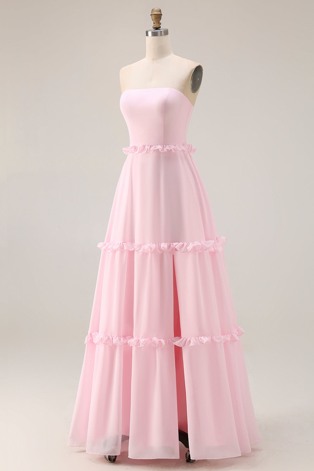 Zapaka Women Blushing Pink Long Bridesmaid Dress with Slit A Line Strapless Chiffon Wedding Guest Dress, Chiffon Color / US2 Zapaka Women Blushing Pink Long Bridesmaid Dress with Slit A Line Strapless Chiffon Wedding Guest Dress, Chiffon Color / US2