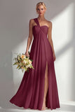 Lemon Sorbet A Line Chiffon Convertible Long Bridesmaid Dress with Slit