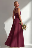 Lemon Sorbet A Line Chiffon Convertible Long Bridesmaid Dress with Slit
