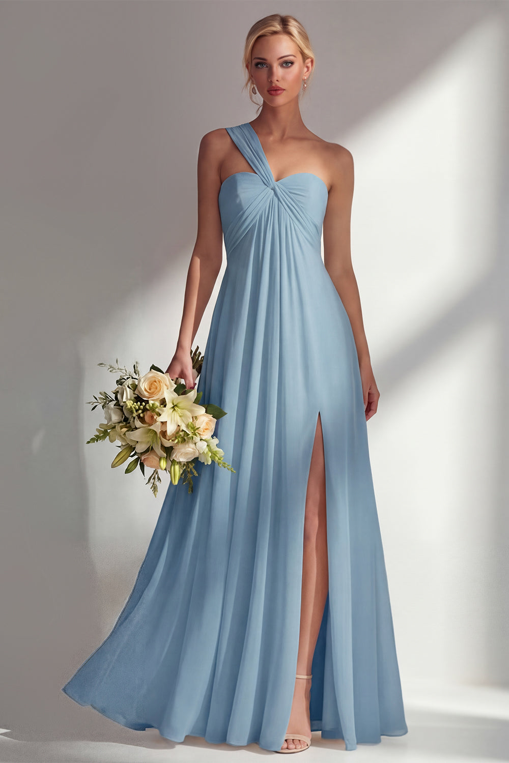 Lemon Sorbet A Line Chiffon Convertible Long Bridesmaid Dress with Slit