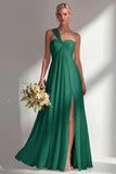 Lemon Sorbet A Line Chiffon Convertible Long Bridesmaid Dress with Slit