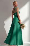 Lemon Sorbet A Line Chiffon Convertible Long Bridesmaid Dress with Slit