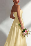 Lemon Sorbet A Line Chiffon Convertible Long Bridesmaid Dress with Slit