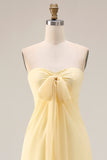Lemon Sorbet A Line Chiffon Convertible Long Bridesmaid Dress with Slit