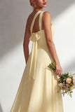 Lemon Sorbet A Line Chiffon Convertible Long Bridesmaid Dress with Slit
