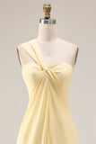 Lemon Sorbet A Line Chiffon Convertible Long Bridesmaid Dress with Slit