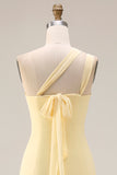 Lemon Sorbet A Line Chiffon Convertible Long Bridesmaid Dress with Slit