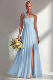 Lemon Sorbet A Line Chiffon Convertible Long Bridesmaid Dress with Slit