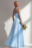 Lemon Sorbet A Line Chiffon Convertible Long Bridesmaid Dress with Slit