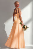Lemon Sorbet A Line Chiffon Convertible Long Bridesmaid Dress with Slit