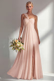 Lemon Sorbet A Line Chiffon Convertible Long Bridesmaid Dress with Slit