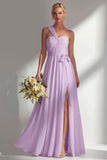 Lemon Sorbet A Line Chiffon Convertible Long Bridesmaid Dress with Slit