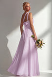 Lemon Sorbet A Line Chiffon Convertible Long Bridesmaid Dress with Slit
