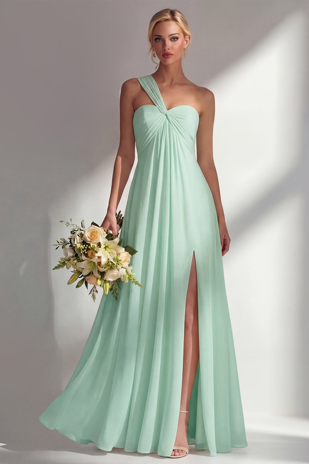 ZAPAKA Women Lemon Sorbet Long Bridesmaid Dress with Slit A Line Chiffon Convertible  Wedding Party Dress