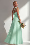 Lemon Sorbet A Line Chiffon Convertible Long Bridesmaid Dress with Slit