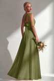 Lemon Sorbet A Line Chiffon Convertible Long Bridesmaid Dress with Slit