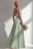 Lemon Sorbet A Line Chiffon Convertible Long Bridesmaid Dress with Slit